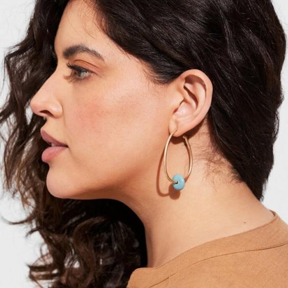 Torrid - Organic Hoop Earring With Stone in Gold & Turquoise​​​​​​​